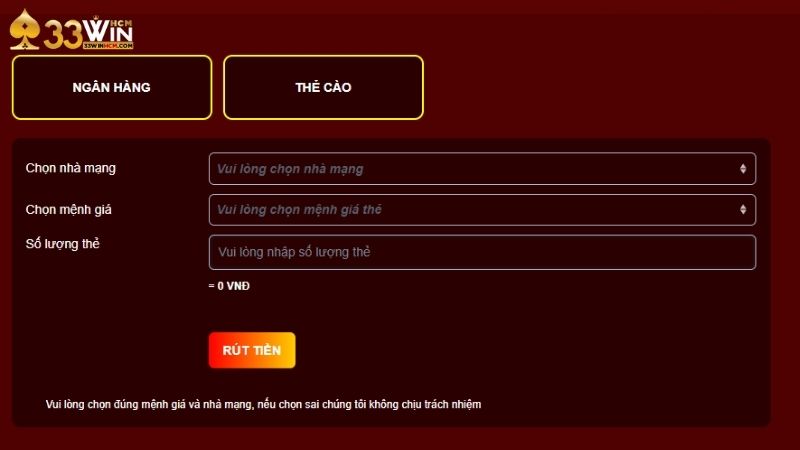 Chọn rút tiền 33Win phù hợp -> Hoàn tất giao dịch tại nhà cái 33Win