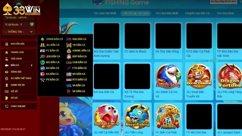 Một số sảnh game bắn cá có tại 33Win