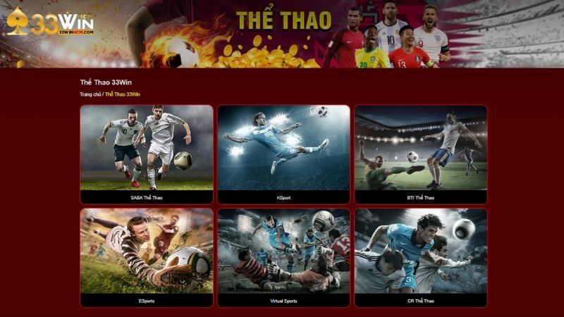 Các sảnh thể thao có tại nhà cái 33Win