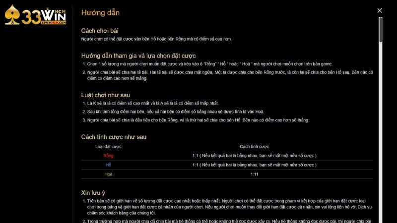 Cách chơi Rồng Hổ online cơ bản tại nhà cái 33Win